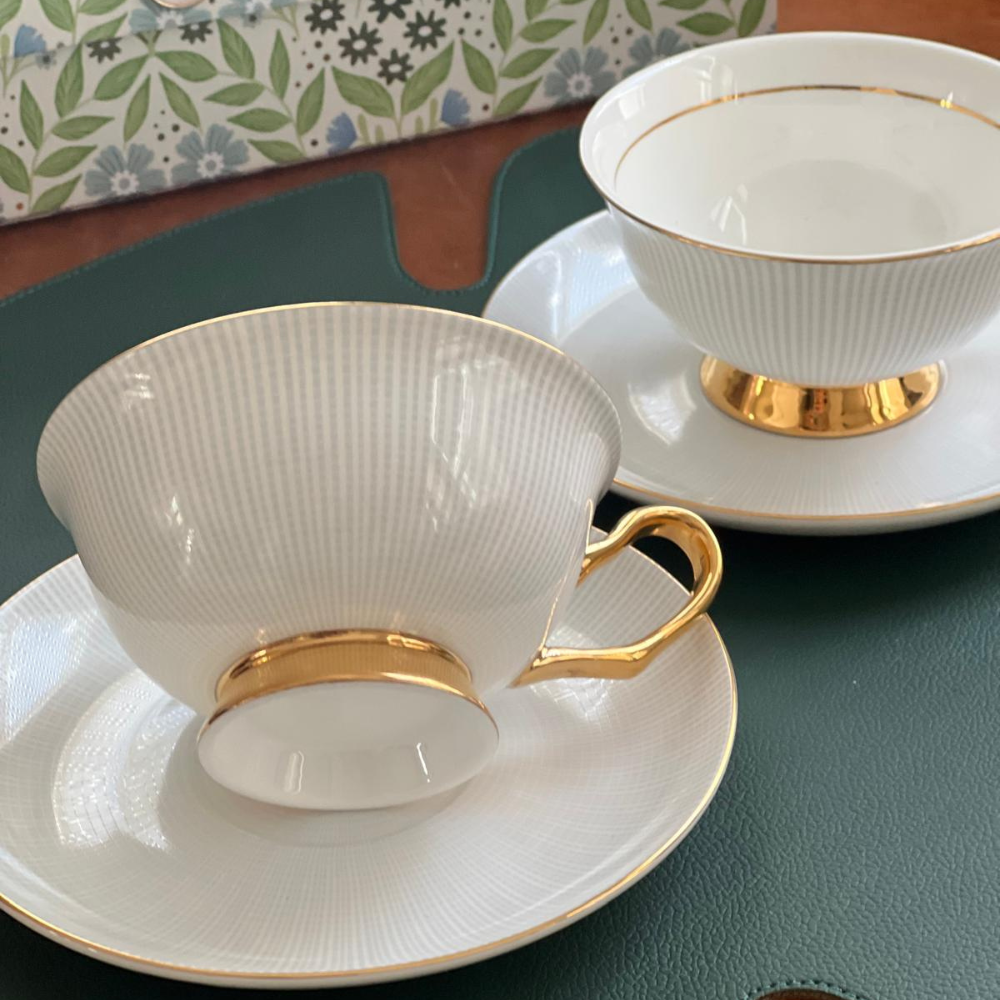 Royalty Tea Cup and Saucer Set of 12 with Gold Finish