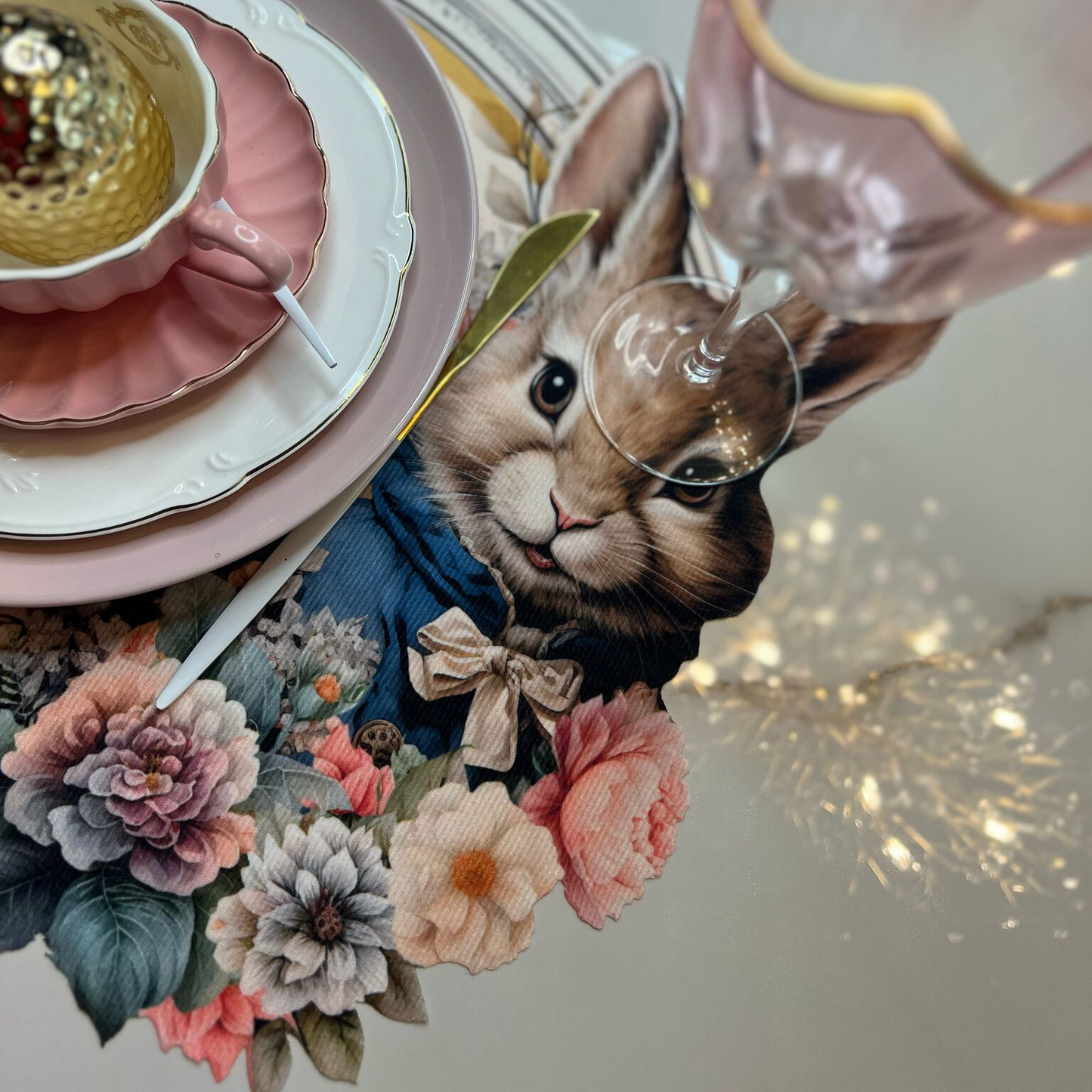 Easter Bunny Shaped Placemat with Floral Print