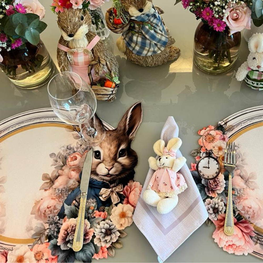 Easter Bunny Shaped Placemat with Floral Print