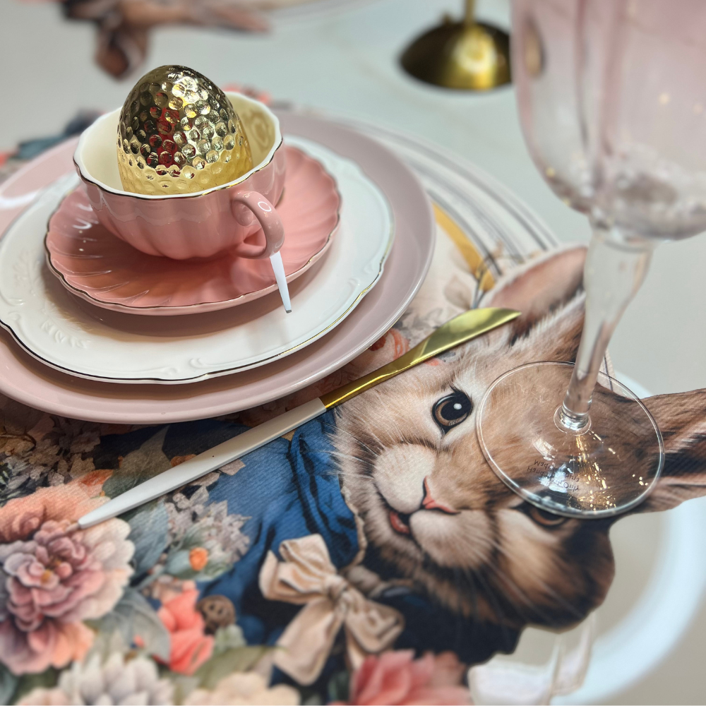 Easter Bunny Shaped Placemat with Floral Print