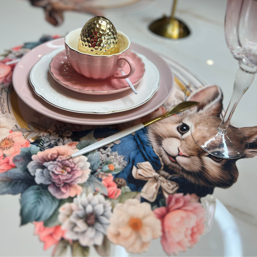 Easter Bunny Shaped Placemat with Floral Print