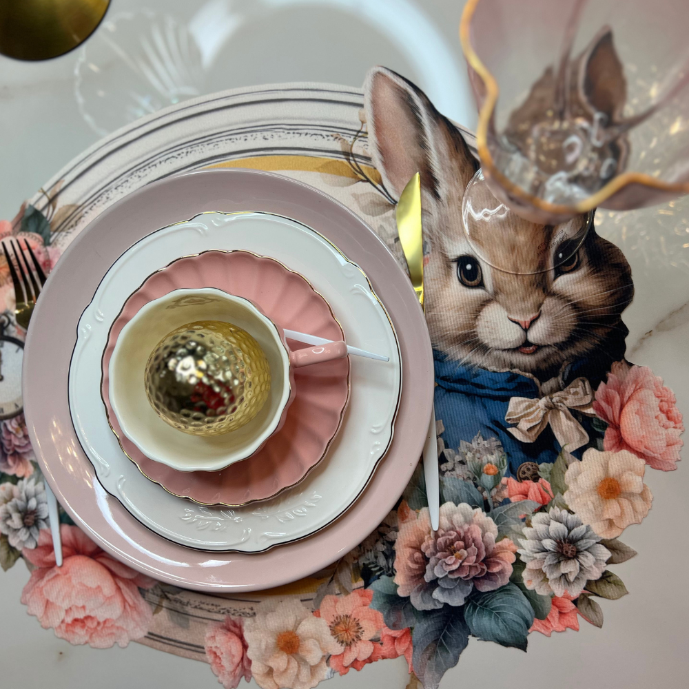 Easter Bunny Shaped Placemat with Floral Print