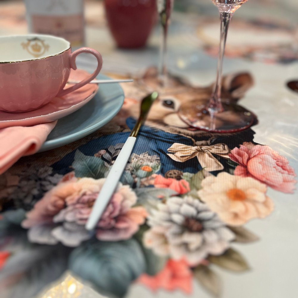 Easter Bunny Shaped Placemat with Floral Print