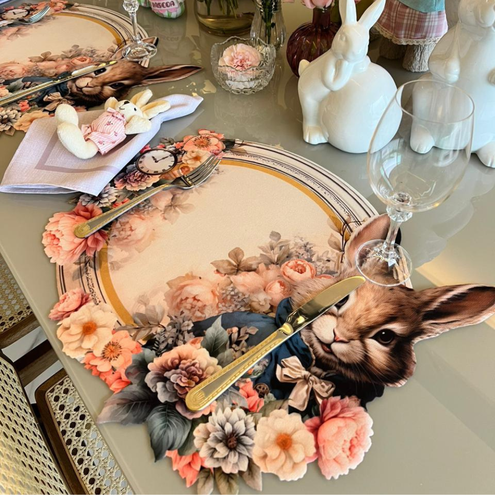 Easter Bunny Shaped Placemat with Floral Print