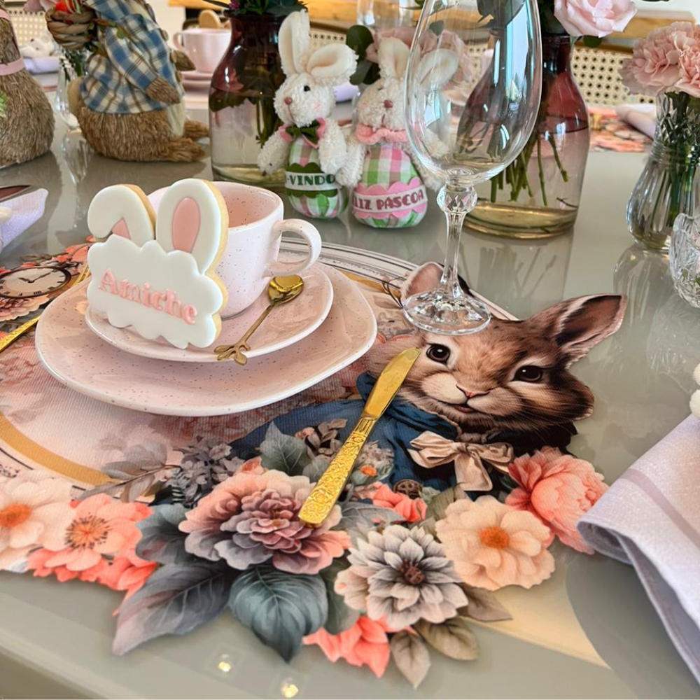 Easter Bunny Shaped Placemat with Floral Print