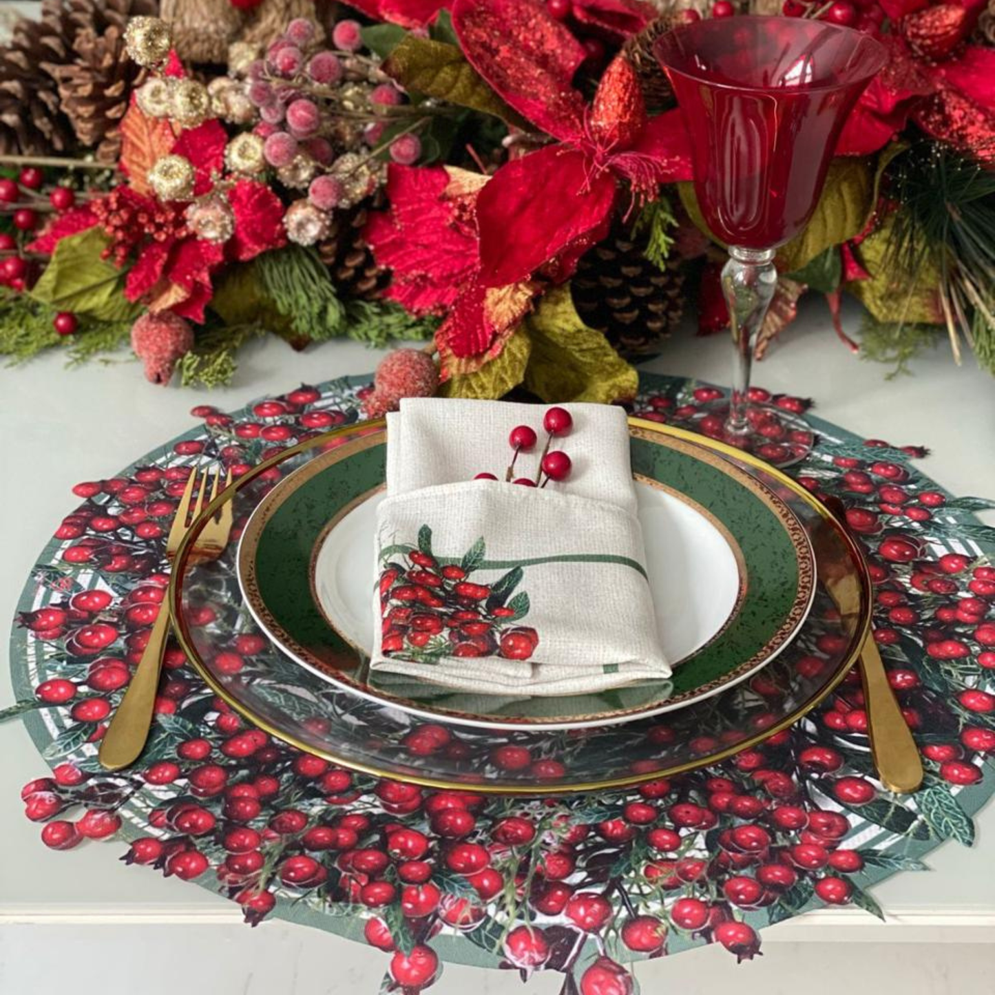 Vibrant Red Berry Christmas Placemat