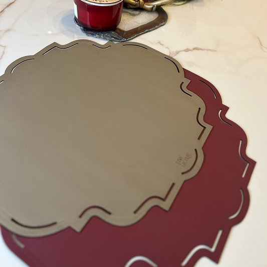 Double Sided Vegan Leather Placemat in Marsala and Beige