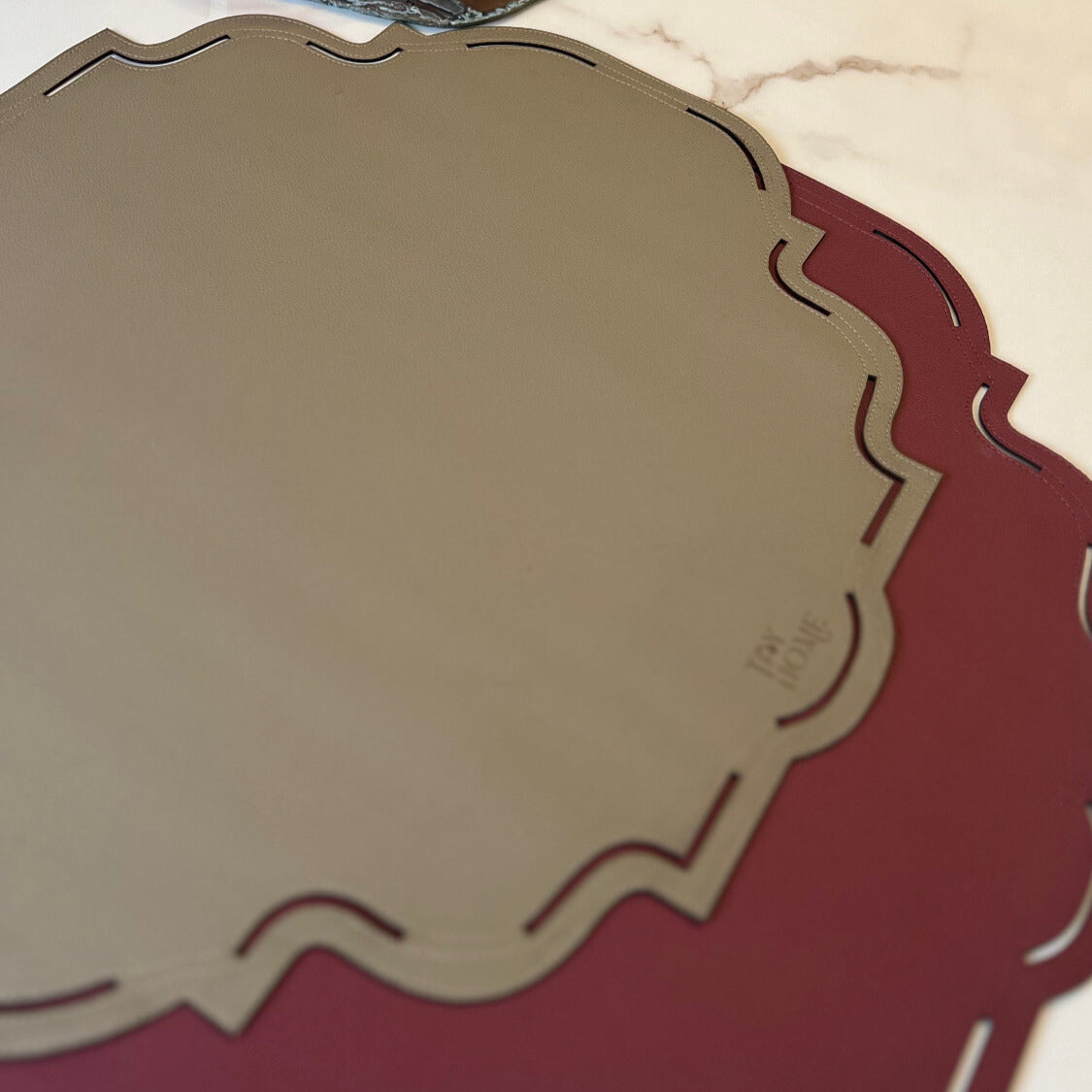 Double Sided Vegan Leather Placemat in Marsala and Beige