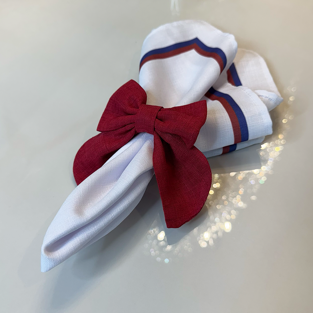 Marsala and Blue Napkin with Border